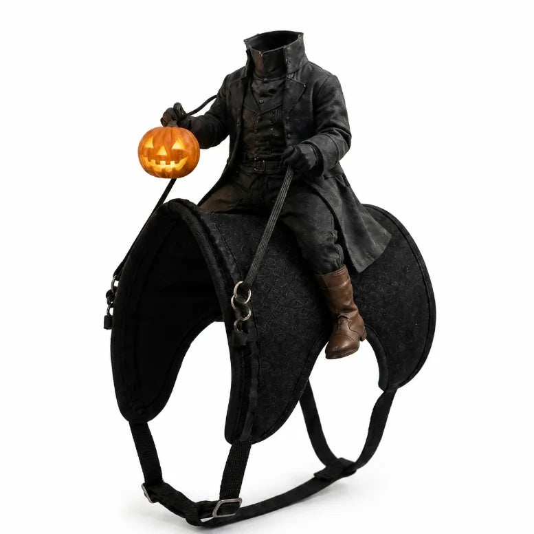 🎃 Headless Horseman Rider Cat Costume – Funny Halloween Pet Costume