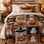 🎃🔥Halloween Pumpkin & Bat Flannel Throw Blanket, Soft Lightweight Cozy Blanket for Sofa & Bed