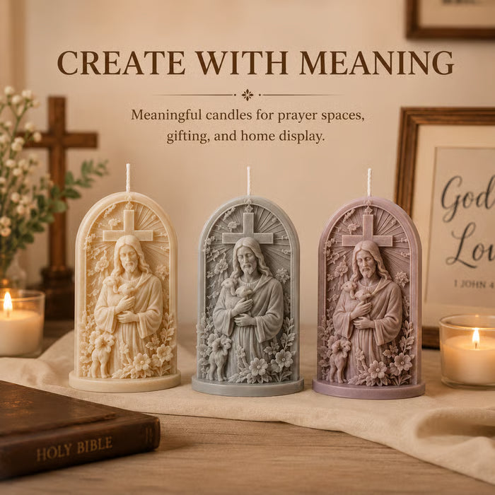 ⏳ Last Day 49% OFF – ✝️ 2-Piece Good Shepherd Jesus 3D Candle Mold Set | Sculpted Cross, Lamb & Floral Relief for Faith-Inspired Handmade Candles 🕯️✨