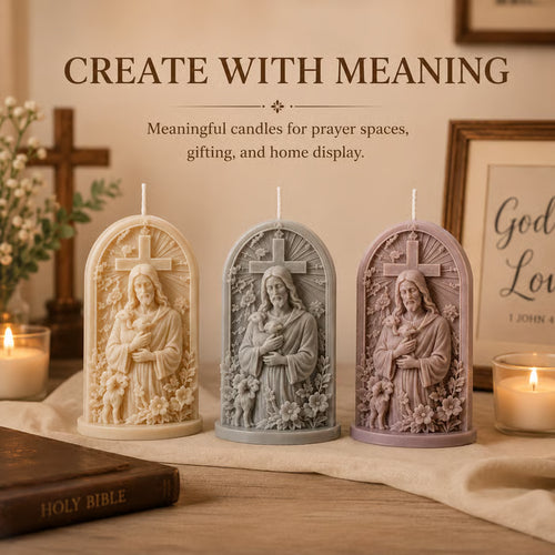 ⏳ Last Day 49% OFF – ✝️ 2-Piece Good Shepherd Jesus 3D Candle Mold Set | Sculpted Cross, Lamb & Floral Relief for Faith-Inspired Handmade Candles 🕯️✨