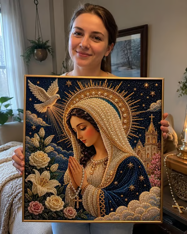 🙏New Arrivals 49% OFF-2026 Divine Pearl Bead Virgin Mary Icon – A Peaceful DIY Faith Art Gift ✨