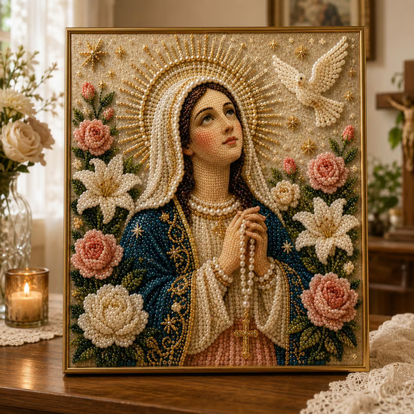 🙏New Arrivals 49% OFF-2026 Divine Pearl Bead Virgin Mary Icon – A Peaceful DIY Faith Art Gift ✨