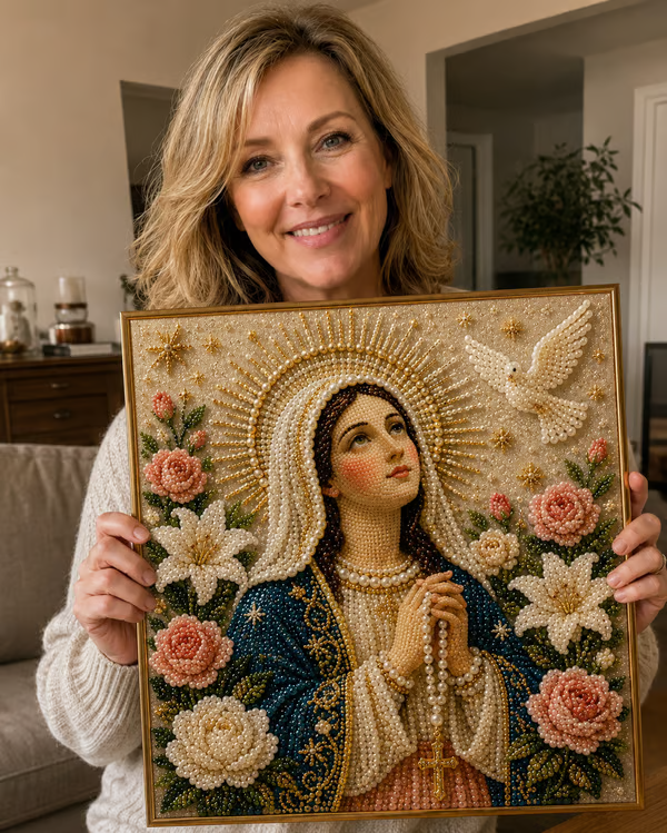 🙏New Arrivals 49% OFF-2026 Divine Pearl Bead Virgin Mary Icon – A Peaceful DIY Faith Art Gift ✨