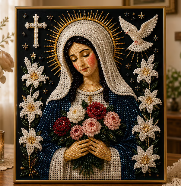 🙏New Arrivals 49% OFF-2026 Divine Pearl Bead Virgin Mary Icon – A Peaceful DIY Faith Art Gift ✨