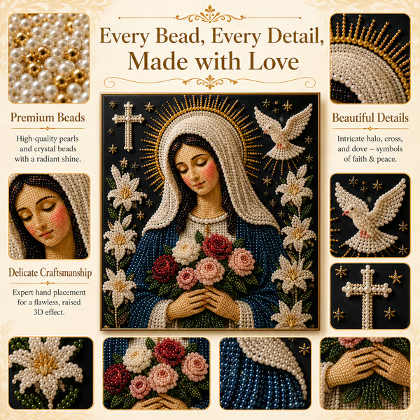 🙏New Arrivals 49% OFF-2026 Divine Pearl Bead Virgin Mary Icon – A Peaceful DIY Faith Art Gift ✨