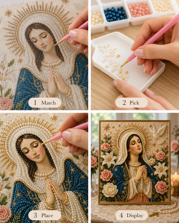🙏New Arrivals 49% OFF-2026 Divine Pearl Bead Virgin Mary Icon – A Peaceful DIY Faith Art Gift ✨