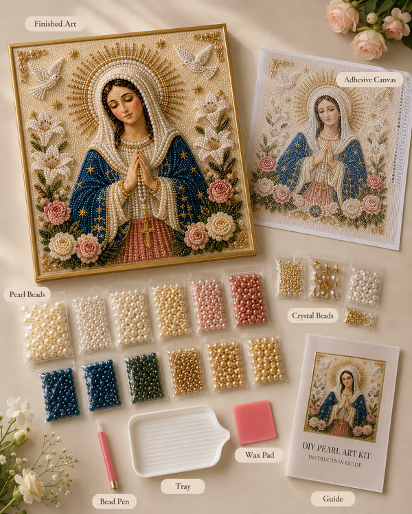 🙏New Arrivals 49% OFF-2026 Divine Pearl Bead Virgin Mary Icon – A Peaceful DIY Faith Art Gift ✨