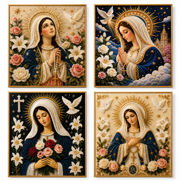 🙏New Arrivals 49% OFF-2026 Divine Pearl Bead Virgin Mary Icon – A Peaceful DIY Faith Art Gift ✨