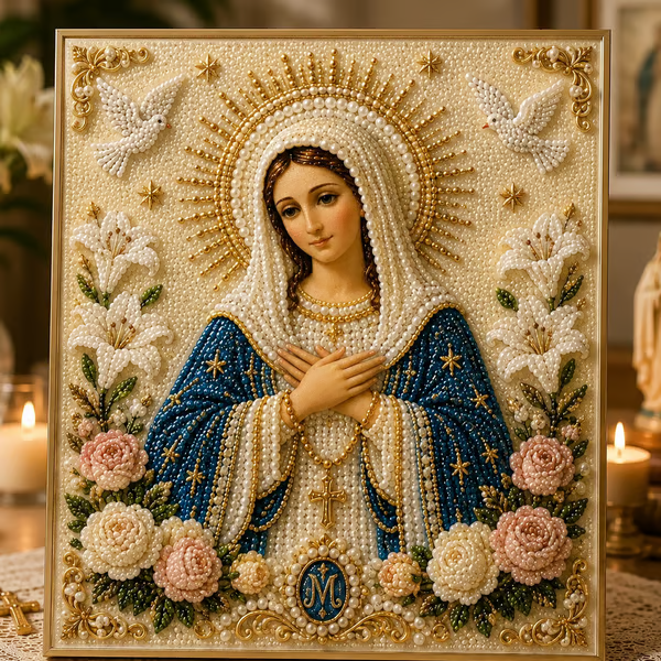 🙏New Arrivals 49% OFF-2026 Divine Pearl Bead Virgin Mary Icon – A Peaceful DIY Faith Art Gift ✨