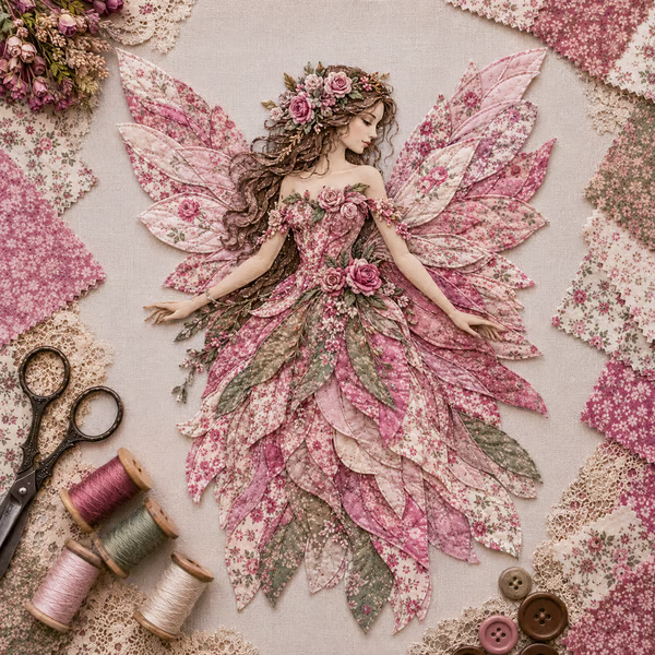🧚‍♀️✨ Premium Fairy Patchwork DIY Kit – Create a Magical Floral Fairy Wall Art Masterpiece 🌸🧵