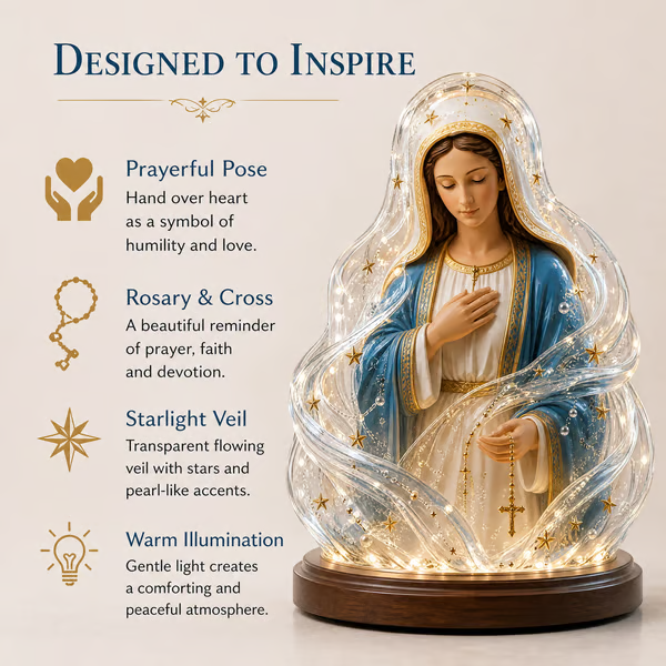 🔥 HOT SALE – 🙏 Our Lady of Starlight Illuminated Prayer Statue ✨ A Beautiful Symbol of Faith & Hope