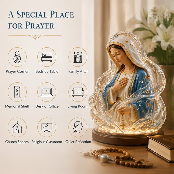 🔥 HOT SALE – 🙏 Our Lady of Starlight Illuminated Prayer Statue ✨ A Beautiful Symbol of Faith & Hope