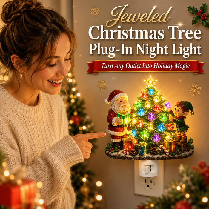 🔥LAST DAY 50% OFF – 🎄 Jeweled Christmas Tree Plug-In Night Light ✨