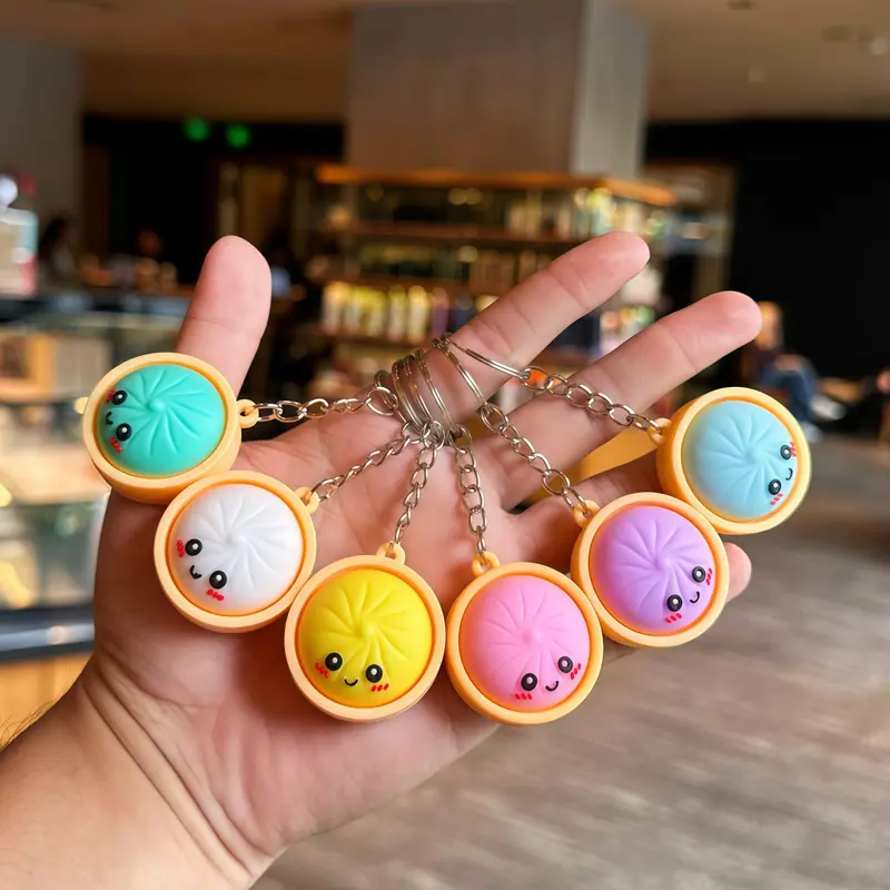 🥟 Cute Dumpling Squishy Fidget Keychain – Stress Relief Squeeze Toy & Kawaii Bag Charm