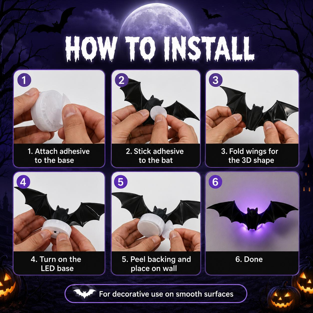 3D LED Flying Bat Decorations – Create a Spooky Halloween Atmosphere in Seconds 🦇