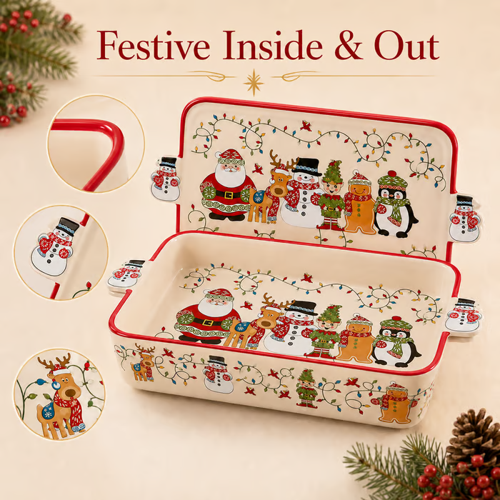 💥 LAST DAY 49% OFF – 🎄 Christmas Holiday Bakeware Dish 🎅 Bake, Serve & Celebrate