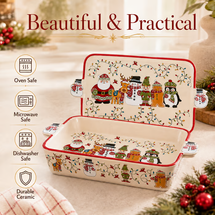 💥 LAST DAY 49% OFF – 🎄 Christmas Holiday Bakeware Dish 🎅 Bake, Serve & Celebrate