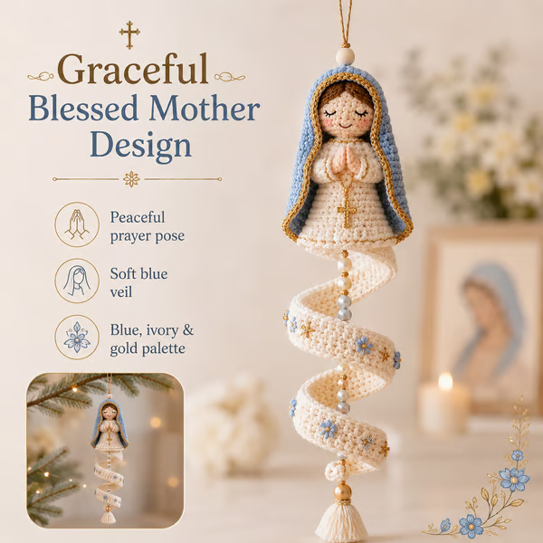 🔥 LAST DAY 50% OFF ✨ DIY Crochet Blessed Mother Spiral Hanging Ornament Kit 🙏🧶 Create a Handmade Keepsake of Faith