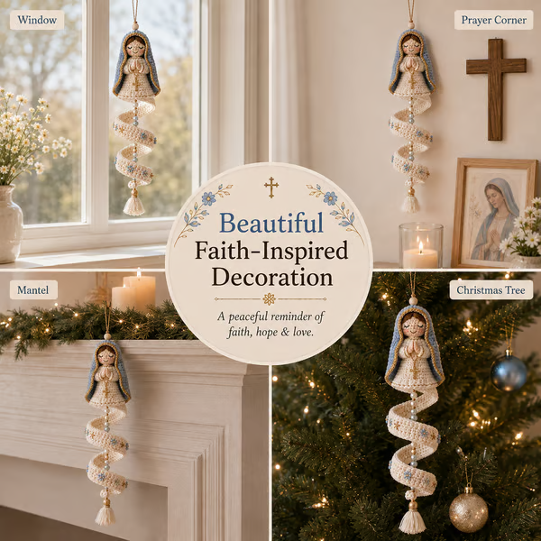 🔥 LAST DAY 50% OFF ✨ DIY Crochet Blessed Mother Spiral Hanging Ornament Kit 🙏🧶 Create a Handmade Keepsake of Faith
