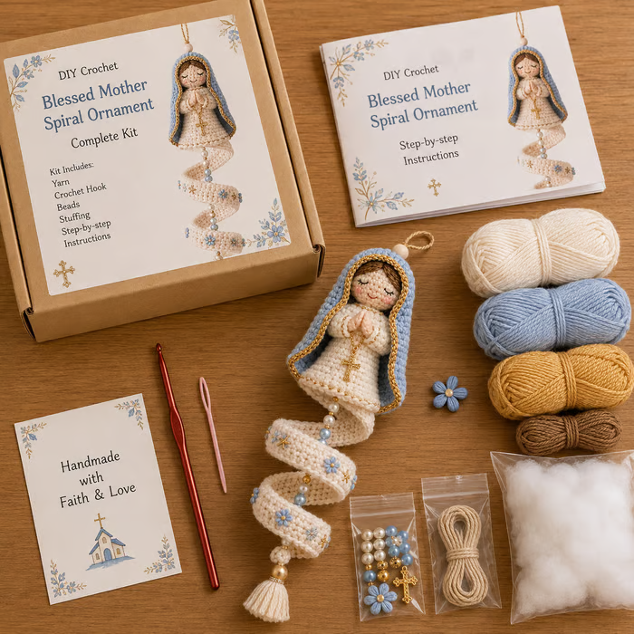 🔥 LAST DAY 50% OFF ✨ DIY Crochet Blessed Mother Spiral Hanging Ornament Kit 🙏🧶 Create a Handmade Keepsake of Faith