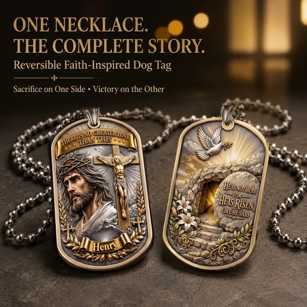 ✝️ Personalized "Greater Love" 3D Jesus Dog Tag Necklace – A Meaningful Symbol of Faith & Love ❤️