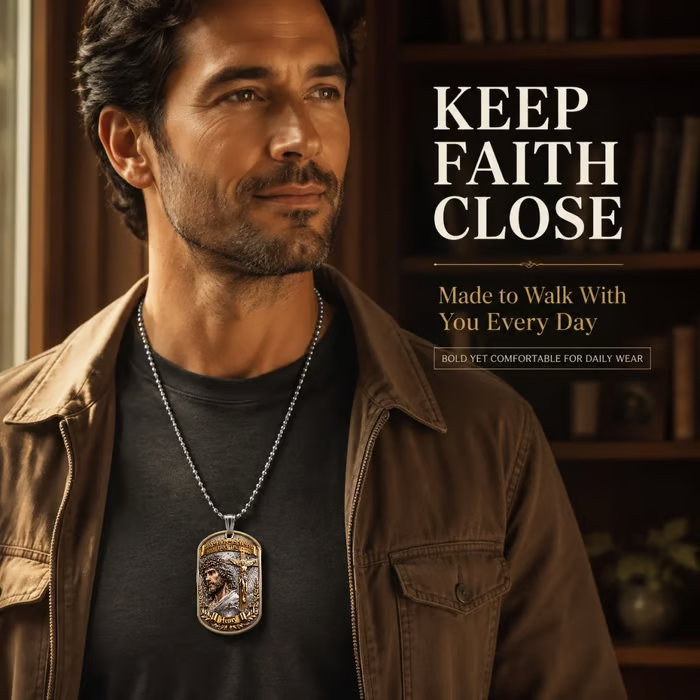 ✝️ Personalized "Greater Love" 3D Jesus Dog Tag Necklace – A Meaningful Symbol of Faith & Love ❤️