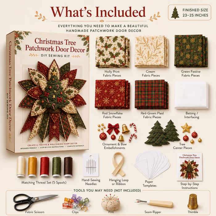 🔥 LAST DAY 49% OFF 🎄 DIY Christmas Door Hanger Sewing Kit – Easy & Fun Holiday Craft for Beginners ❤️