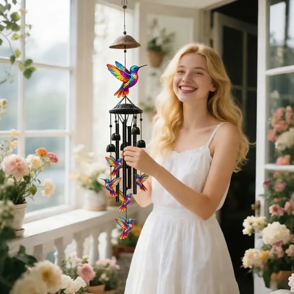 🔥 HOT SALE – 🐦 Colorful Hummingbird Wind Chime | Vintage Metal Bells & Tubes