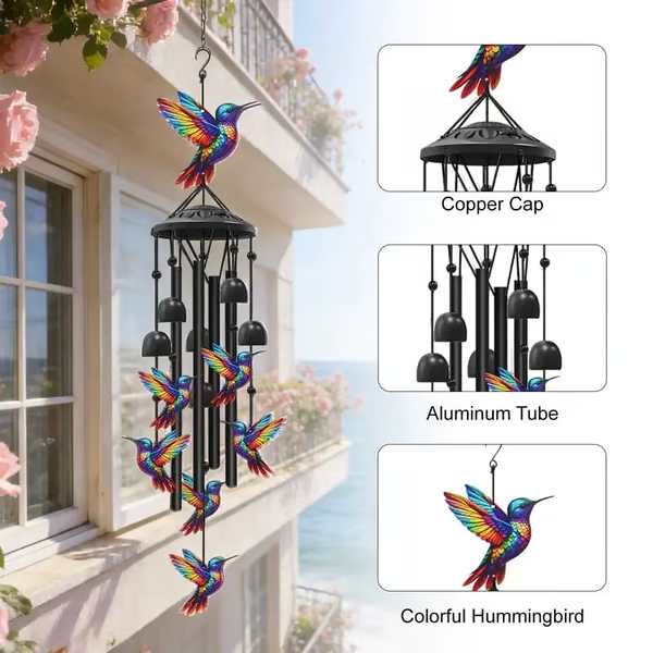 🔥 HOT SALE – 🐦 Colorful Hummingbird Wind Chime | Vintage Metal Bells & Tubes