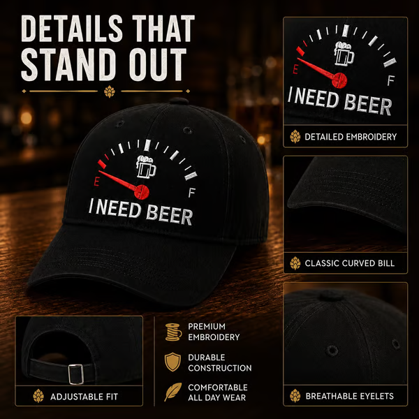 🔥 LAST DAY 50% OFF – 🍺 I NEED BEER Embroidered Cap | Funny Unisex Hat