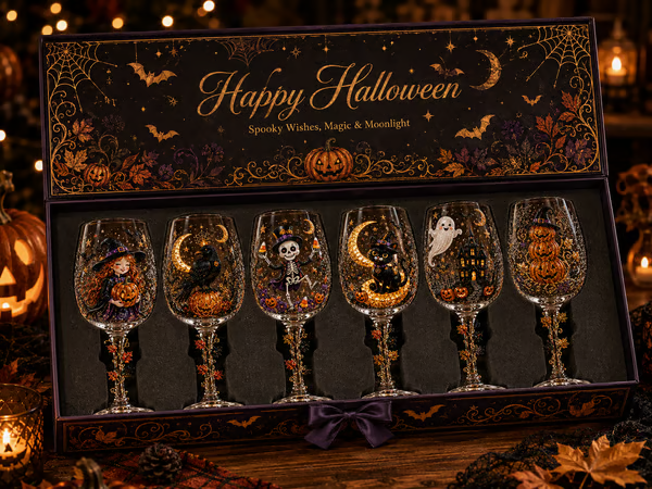 🔥 LAST DAY 50% OFF – 🎃 6-Piece 3D Halloween Wine Glass Gift Set 🍷