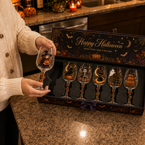 🔥 LAST DAY 50% OFF – 🎃 6-Piece 3D Halloween Wine Glass Gift Set 🍷