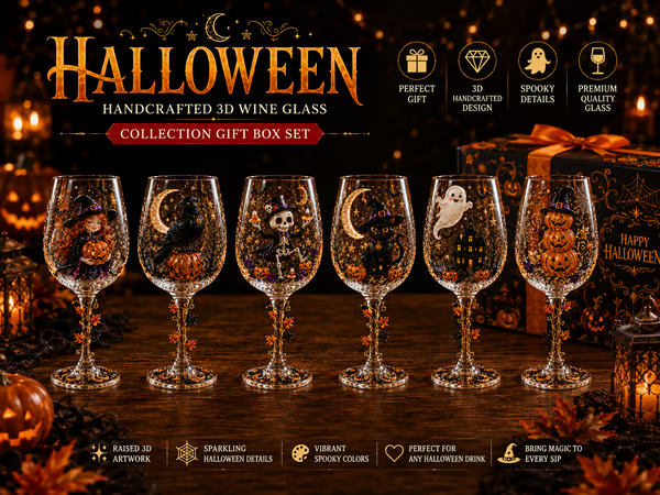 🔥 LAST DAY 50% OFF – 🎃 6-Piece 3D Halloween Wine Glass Gift Set 🍷