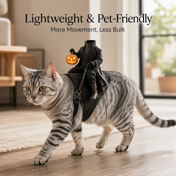 🎃 Headless Horseman Rider Cat Costume – Funny Halloween Pet Costume