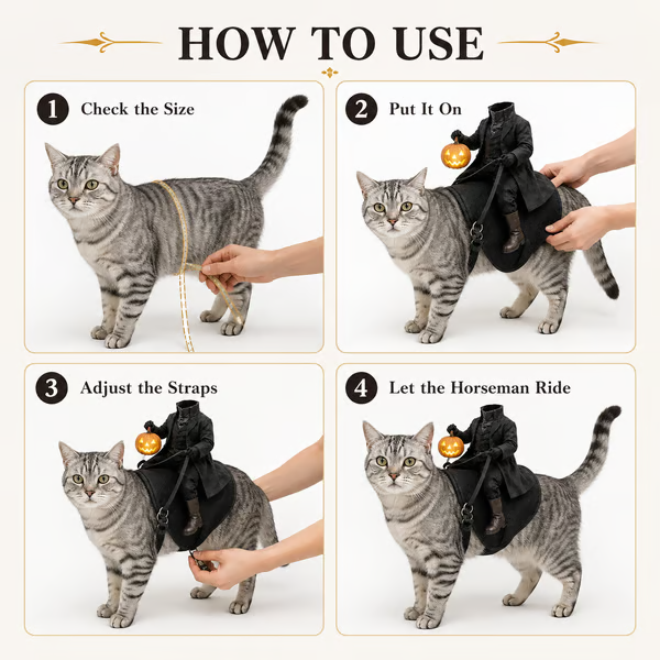 🎃 Headless Horseman Rider Cat Costume – Funny Halloween Pet Costume