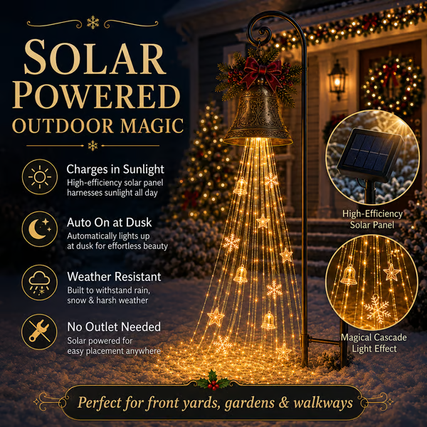 Hot Sale 49% OFF-🎄 Solar Christmas Bell Cascade Lights – Magical Outdoor Holiday Yard Decor