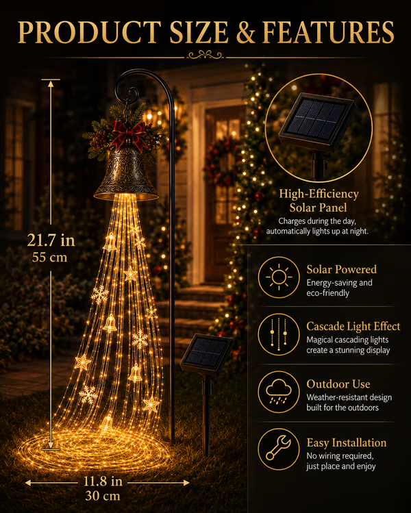 Hot Sale 49% OFF-🎄 Solar Christmas Bell Cascade Lights – Magical Outdoor Holiday Yard Decor