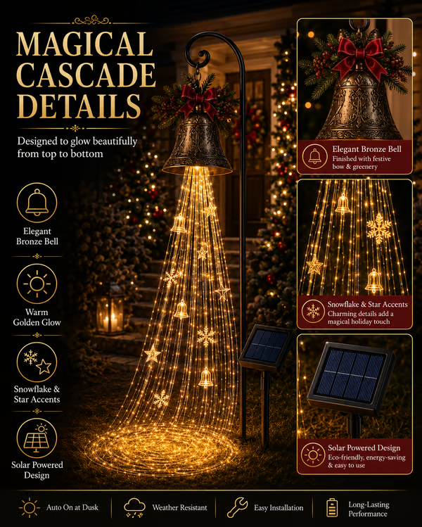 Hot Sale 49% OFF-🎄 Solar Christmas Bell Cascade Lights – Magical Outdoor Holiday Yard Decor