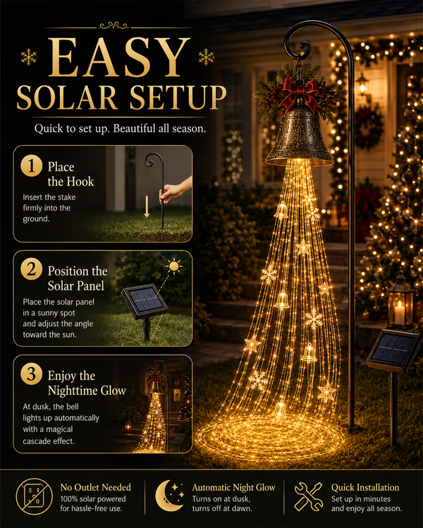 Hot Sale 49% OFF-🎄 Solar Christmas Bell Cascade Lights – Magical Outdoor Holiday Yard Decor