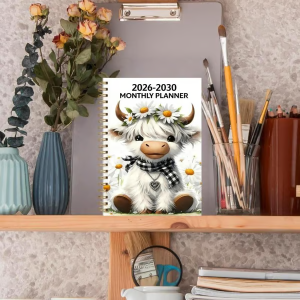 🐮 2026–2030 Highland Cow 5-Year Calendar – Cute Monthly Planner