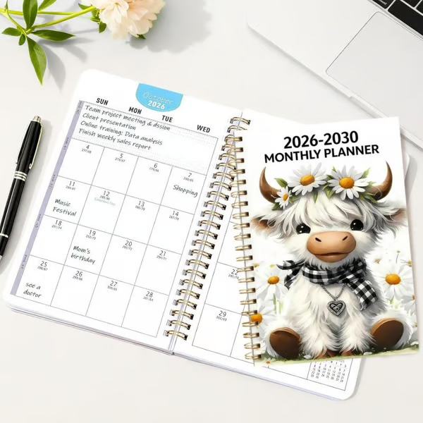🐮 2026–2030 Highland Cow 5-Year Calendar – Cute Monthly Planner