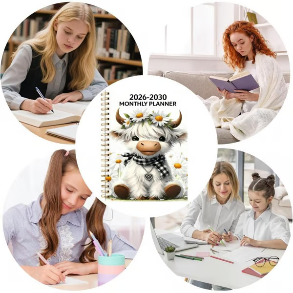 🐮 2026–2030 Highland Cow 5-Year Calendar – Cute Monthly Planner