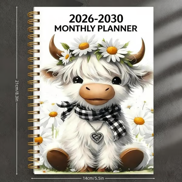🐮 2026–2030 Highland Cow 5-Year Calendar – Cute Monthly Planner