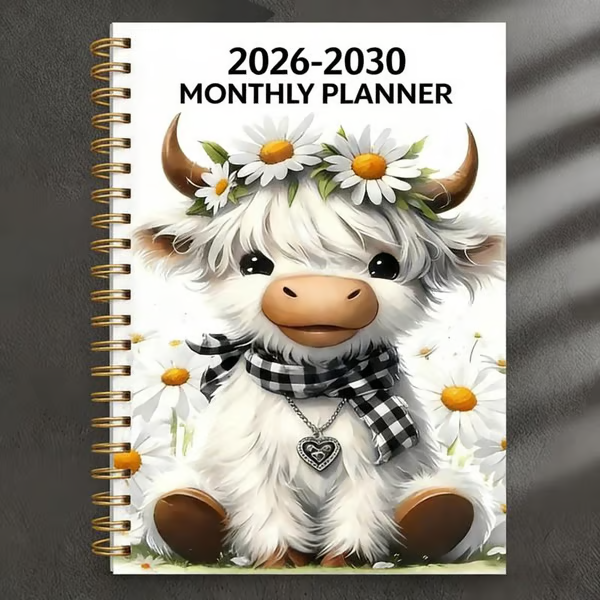 🐮 2026–2030 Highland Cow 5-Year Calendar – Cute Monthly Planner