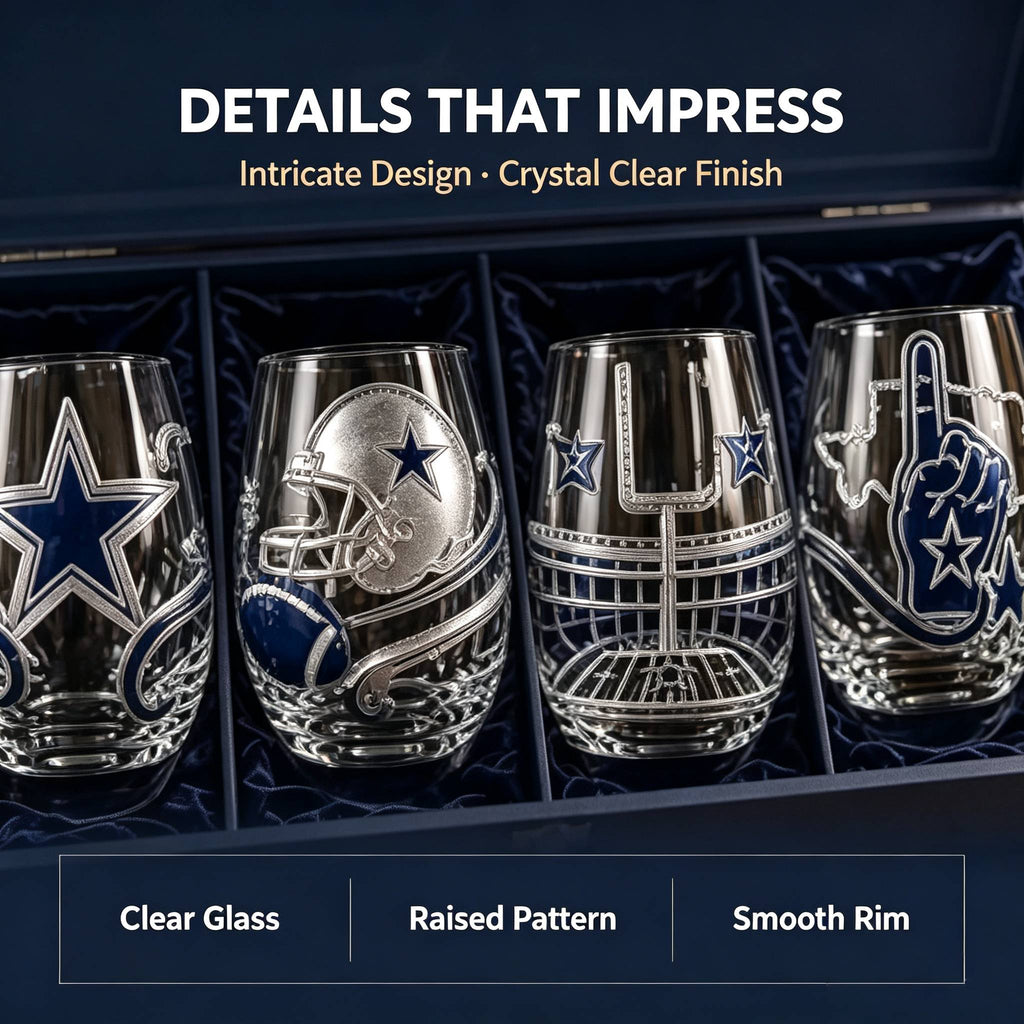 🏈 Dallas Cowboys 4-Piece Stemless Glass Set – Premium Fan Gift Box
