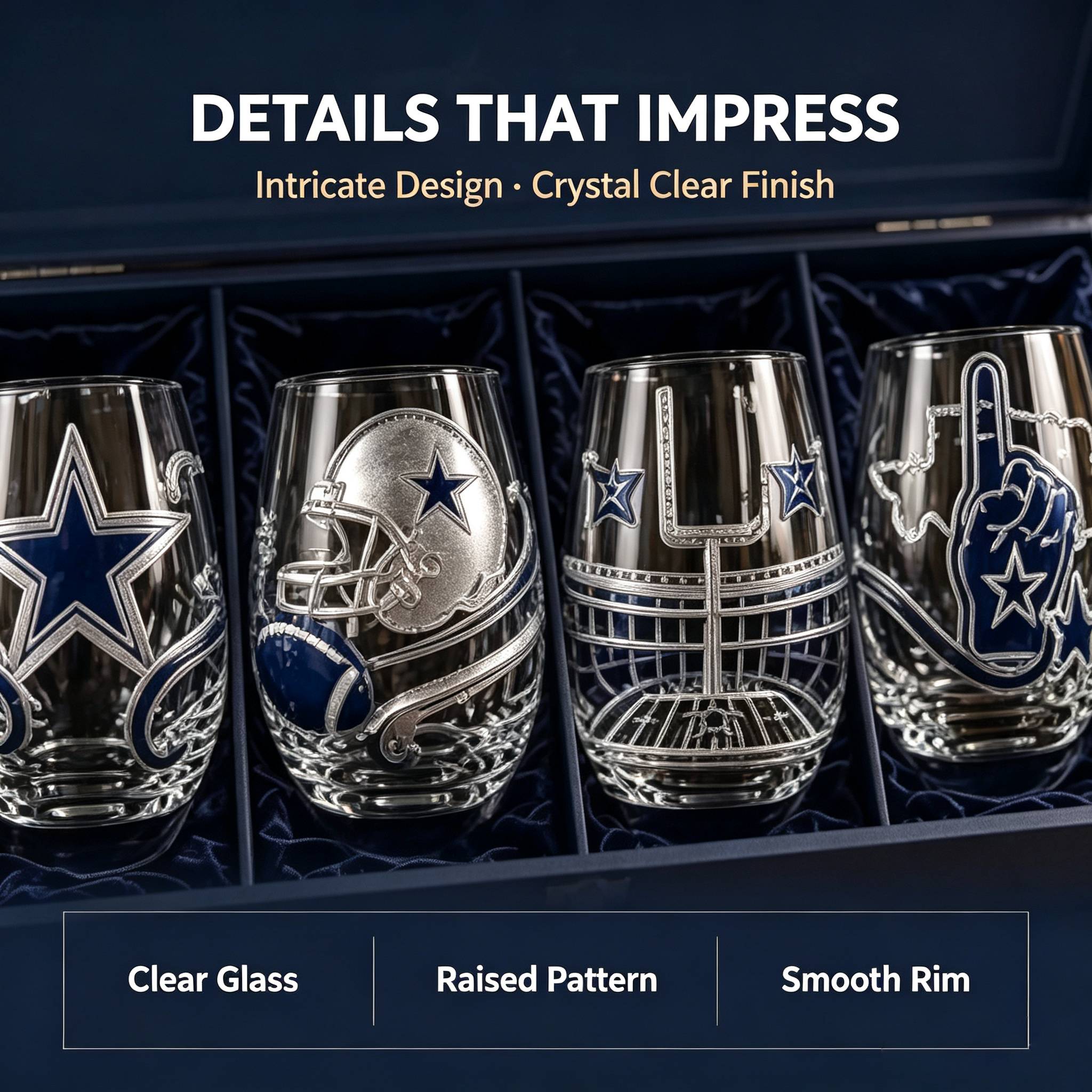 🏈 Dallas Cowboys 4-Piece Stemless Glass Set – Premium Fan Gift Box