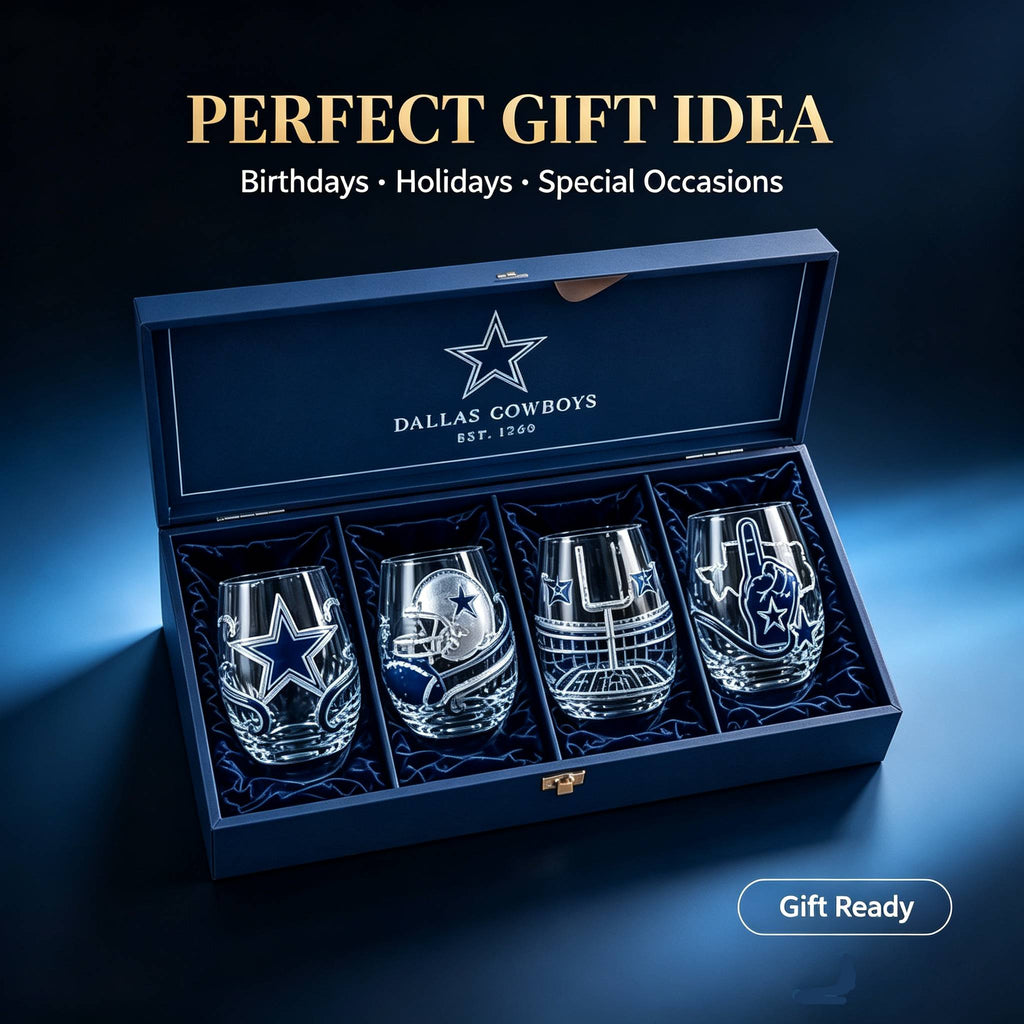 🏈 Dallas Cowboys 4-Piece Stemless Glass Set – Premium Fan Gift Box