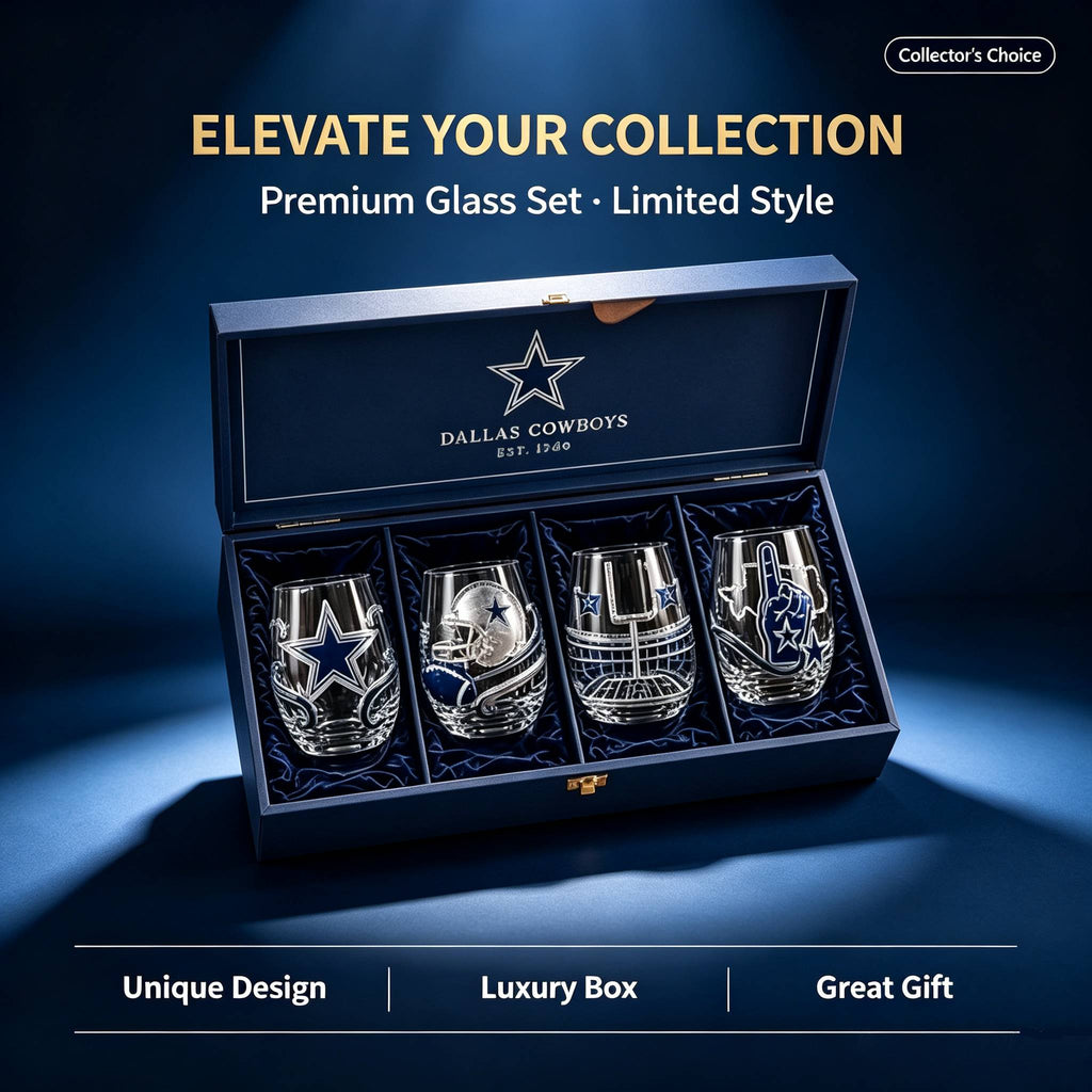 🏈 Dallas Cowboys 4-Piece Stemless Glass Set – Premium Fan Gift Box