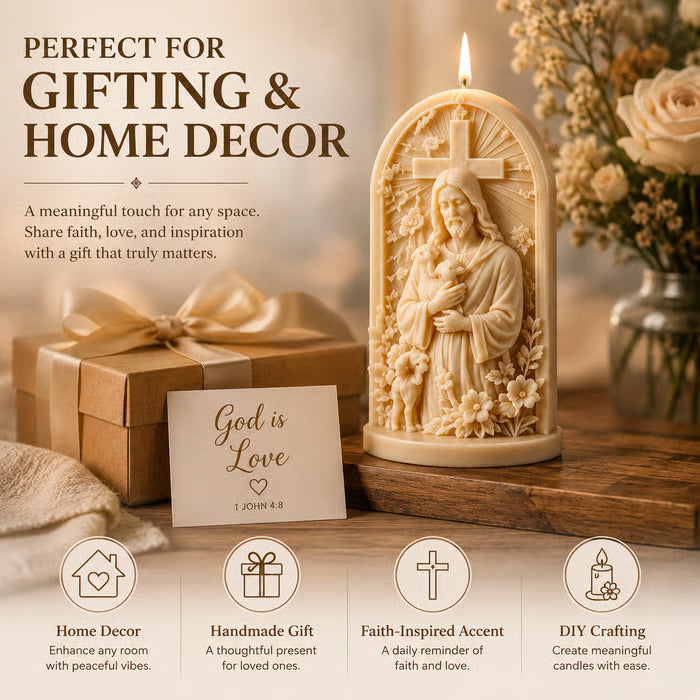 ⏳ Last Day 49% OFF – ✝️ 2-Piece Good Shepherd Jesus 3D Candle Mold Set | Sculpted Cross, Lamb & Floral Relief for Faith-Inspired Handmade Candles 🕯️✨