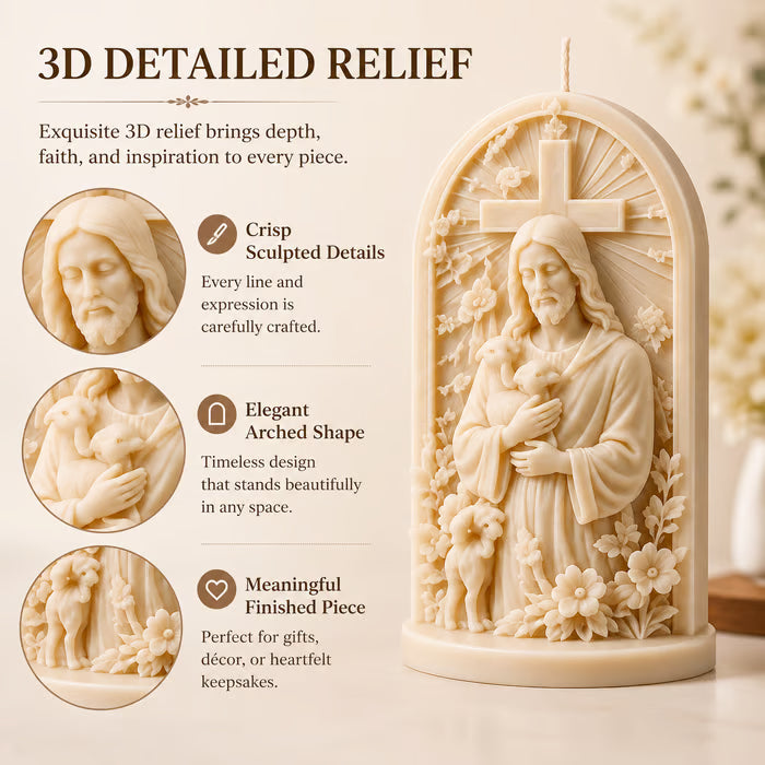 ⏳ Last Day 49% OFF – ✝️ 2-Piece Good Shepherd Jesus 3D Candle Mold Set | Sculpted Cross, Lamb & Floral Relief for Faith-Inspired Handmade Candles 🕯️✨